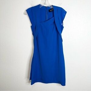 The Kooples Dress Women XXS Royal Blue Cutout Mesh Mini Cap Sleeve Assym Neck B7